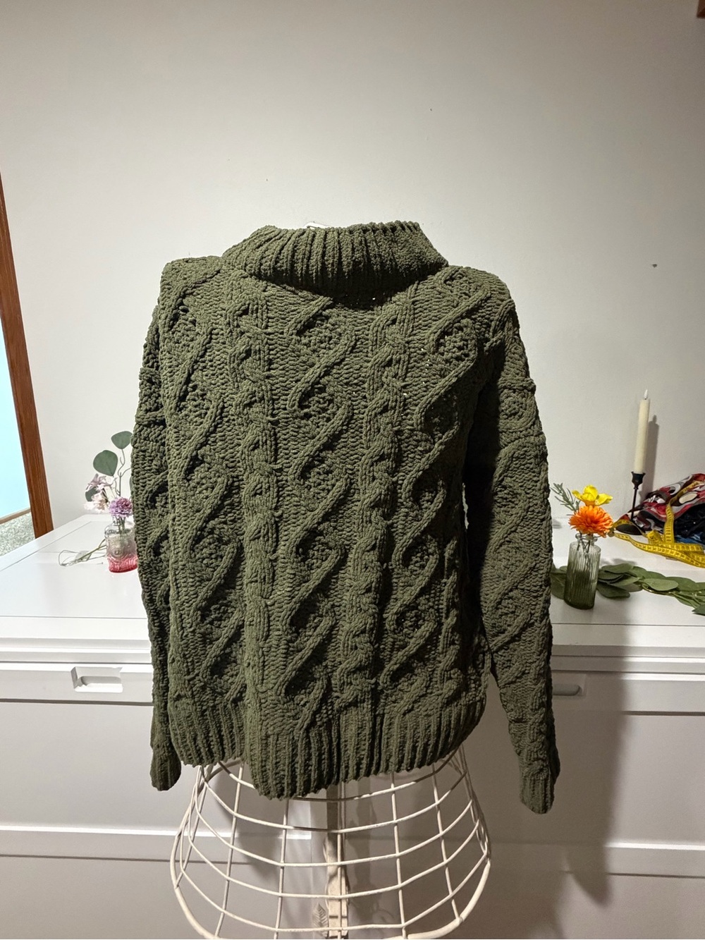 Poof! Olive Green Cable Knit Turtleneck Sweater